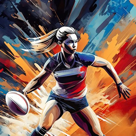 Illustration about Generated image of an illustration of a female athlete competing in an Olympic sport of Rugby. Illustration of winner, competition, olympic - 324590858 Rugby Illustration, Sports Illustrations Art, Rugby Art, Flying Lantern, Competition Games, Female Athlete, Abstract Animal Art, Illustrations Art, Sport Illustration