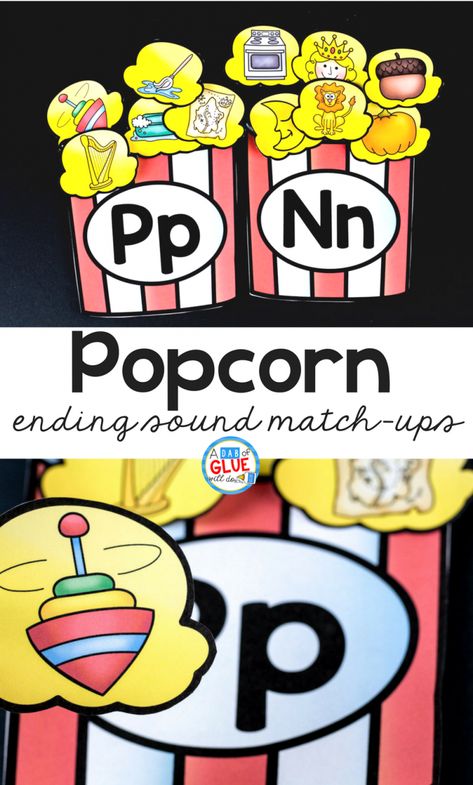 Your students are absolutely going to LOVE using this popcorn ending sound match up in your early literacy center! Perfect for your PreK, Kindergarten, or First Grade classroom. Ending Sound Activities For Kindergarten, End Sounds Activities, Carnival Literacy Activities, Ending Sounds Kindergarten, Ending Sounds Activities, Sound Activities, Ending Sounds, St Patrick's Day Activities, February Activity