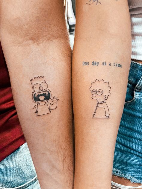 Cute Couple Tattoo Ideas, Cute Couple Tattoo, Matching Tattoos For Couples, Brother And Sister Tattoos, Whole Tattoo, Brother And Sister Tattoo Ideas, Cartoon Tattoo Ideas, Couple Tattoo Ideas, Sister Tattoo Ideas