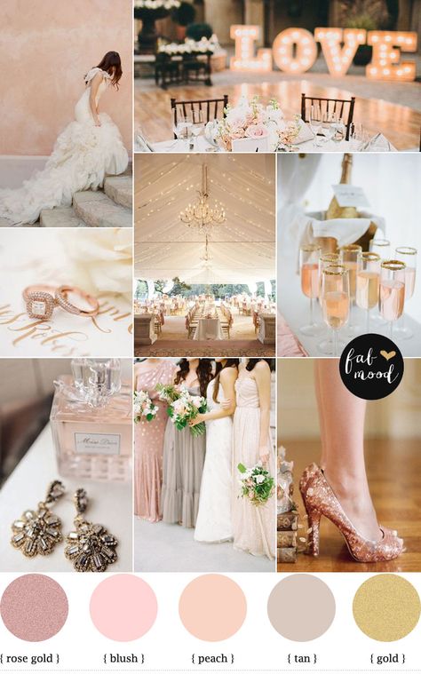 Rose Gold Wedding Color Palette Gold Wedding Colors, Wedding Color Scheme, Gold Wedding Theme, Wedding Colour, Blush Gold, Wedding Palette, Wedding Theme Colors, Rose Blush, Theme Color