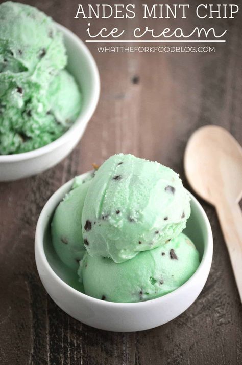 Minty Desserts, Kitchen Aid Ice Cream Recipes, Kitchen Aid Ice Cream, What The Fork, Ice Cream Recipes Machine, Mint Chip Ice Cream, Andes Mint, Ice Cream Maker Recipes, Mint Chocolate Chip Ice Cream