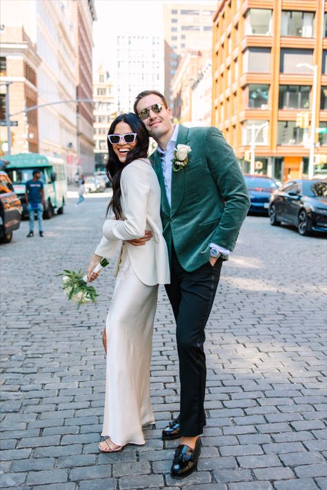 City Hall Groom Outfit, Casual City Hall Wedding Outfit, Elope In New York, City Hall Wedding New York, Civil Wedding Party Ideas, Winter Civil Wedding Outfit, New York Elopement City Hall Weddings, Seattle Courthouse Wedding, Courthouse Wedding Outfit Casual