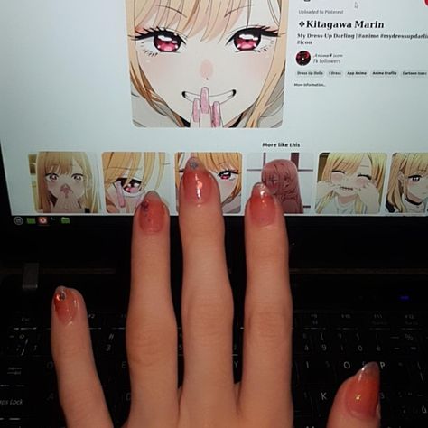 My Dress Up Darling Nails, Diy Jelly Nails, Japanese Jelly Nails, Pink Sparkle Nails, Anime Nail, Diy Jelly, Nailinspo Nailart, My Dress Up Darling, Glittery Nails