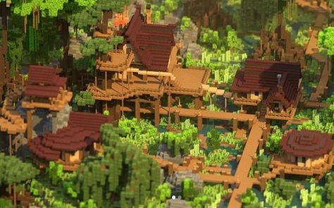 Who wants to fly over the swamps? What is hidden there? Swipe left to get an idea! ____ Created by Tr4p4holic, @tilmanfukala, @Splekh, @ilibu, SpielmitStil Render by ilibu Swamp Village, Minecraft Jungle House, Cottage Core Minecraft House, Minecraft Mansion, Minecraft Structures, Minecraft House Plans, Minecraft Farm, Minecraft Cottage, Easy Minecraft Houses