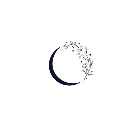 Moon Tats Small Tattoos, Moon Tattoo With Lavender, Fine Moon Tattoo, Lavender Circle Tattoo, Moon Lavender Tattoo, Fine Line Floral Moon Tattoo, Circle Fine Line Tattoo, Fine Line Moon Tattoo Designs, Half Moon And Star Tattoo