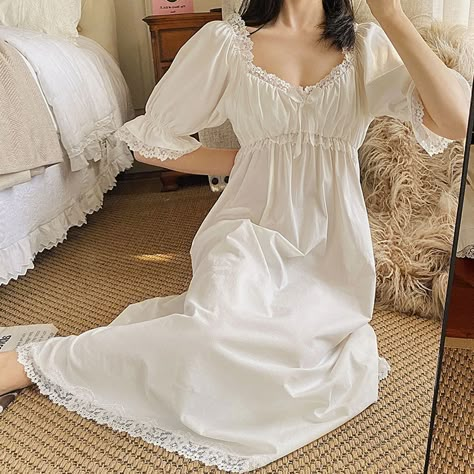 Victorian Night Dress, Nightgown Romantic, Gown Aesthetic, Sleeping Gown, Victorian Nightgown, Long Nightdress, Night Gown Dress, White Nightgown, Cotton Nightgown