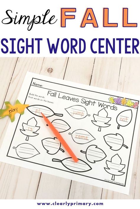 Fall Literacy Centers, Sight Word Activity, Word Work Kindergarten, Sight Word Centers, Sight Word Fun, Phonics Centers, Literacy Centers Kindergarten, Teaching Sight Words, Fall Kindergarten