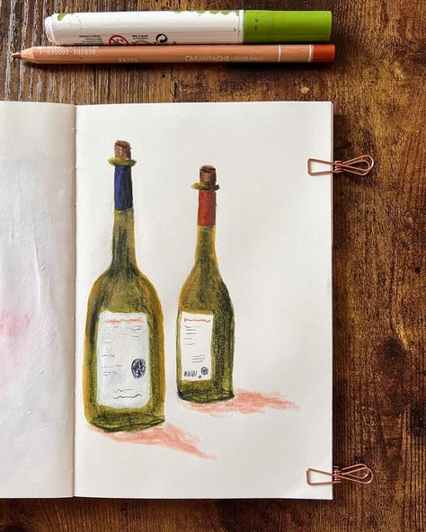 Has somebody said wine 🍾🍷 . . . #draweverydayinjanuary2024 #sketchaday #sketchdaily #sketchbooking #bottleillustration Wine And Bread Drawing, Wine Bottle Sketch, Wine Drawing, Bottle Of Wine Illustration, Spilt Wine Drawing, Wine Journal, Sketch A Day, Sketch Book, Wine