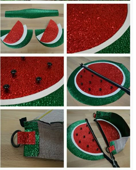 Fruit Template, Pencil Case Tutorial, Watermelon Bag, Diy Handmade Bags, Tiny Bags, Wallet Sewing Pattern, Handbag Sewing Patterns, Fruits For Kids, Easter Craft Decorations