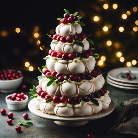 Pavlova Christmas Tree, Pavlova Tree, Christmas Pavlova, Background Dark, Dessert Plating, Mood Lights, Christmas Cakes, Christmas Mood, Artist On Instagram