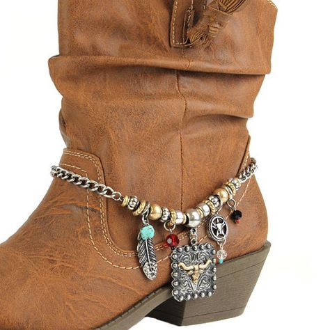 Painted Boots, Boot Charms, Jewelry Western, Muddy Girl, Boot Chains, Boot Covers, Boot Bracelet, Charm Anklet, Cowgirl Bling