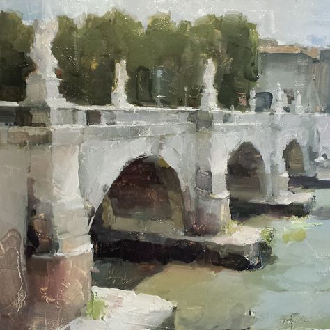 Ponte Sant'Angelo James Kroner Paintings, Art Houses, Contemporary Realism, Bridge Painting, Air Painting, Cityscape Painting, French Countryside, Landscape Pictures, Plein Air Paintings