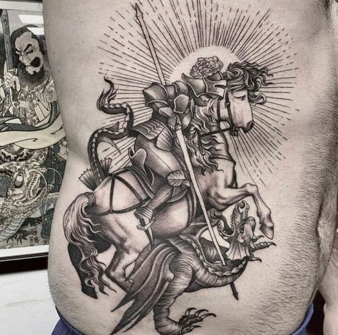 Saint George Tattoo Design, Saint George Tattoo, St George Tattoo, George Tattoo, St Tattoo, Historical Tattoos, Tattoo Names, Devil Tattoo, Name Tattoos