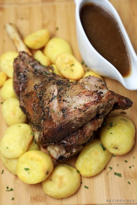 Roast Leg Of Lamb Recipe With Gravy | Half Leg of Lamb - Recipe Vibes Half Lamb Leg Roast, Half Leg Of Lamb Recipes, Roast Half Leg Of Lamb, Lamb Leg Roast Recipes, Lamb Gravy, Leg Of Lamb Recipe, Roast Leg Of Lamb, Lamb Leg Recipes, Roast Lamb Leg