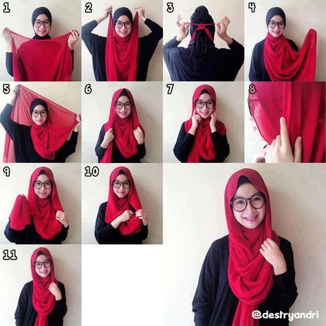 A quick and simple way to wear hijab without a pin <- Yowza! What a great way to wear your hijab. Definitely going to be trying this tomorrow. You still need pins though - which is cool. Square Hijab Tutorial, Beau Hijab, Hijabi Mode, Hijab Stile, How To Wear Hijab, Model Hijab, Fesyen Islam, Simple Hijab Tutorial, Hijab Simple