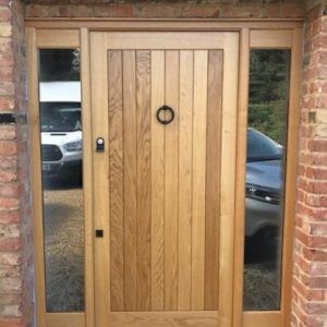 Oak Front Door Ideas, Large Oak Front Door, Oak Front Door With Side Panels, Oak Entrance Door, Oak Glazed Front Door, Solid Timber Front Door, Oak French Doors External, Oak Door External, External Wooden Doors