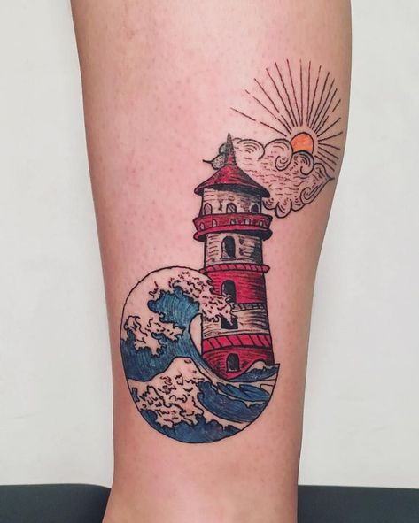 The 90 Most Popular Symbols For Travel Tattoos | Unique & Cute Travel Tattoo Ideas Lighthouse Tattoo Color, Vacation Tattoos, Lighthouse Tattoo Meaning, Traditional Lighthouse Tattoo, Lighthouse Tattoos, Travel Tattoo Ideas, Lantern Tattoo, Travel Tattoos, Christian Sleeve Tattoo