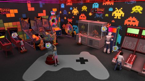 The Sims 4 Arcade Room Fanmade Pack ~ Cepzid Sims Sims 4 Arcade, Black Simmer, Arcade Room, Skee Ball, Claw Machine, Sims 1, Sims4 Cc, Game Pictures, Wheel Of Fortune