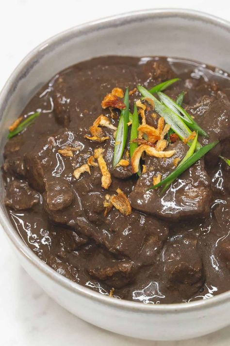 Dinuguan Recipe - Recipes by Nora Pork Guisantes Recipe, Liempo Recipe, Dinuguan Recipe, Filipino Barbecue, Recipe Filipino Food, Embutido Recipe, Pork Belly Strips, Pork Belly Slices, Chicken Base