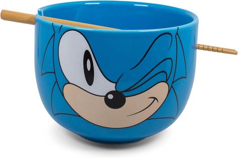 Amazon.com: JUST FUNKY Sonic The Hedgehog Japanese Ceramic Dinnerware Set | Includes 14-Ounce Ramen Bowl and Wooden Chopsticks | Asian Food Dish Set for Home Kitchen | Fun Gamer Gifts : Home & Kitchen Japanese Ramen Bowl, Sonic Face, Japanese Dinnerware, Bowl Of Ramen, Wooden Chopsticks, Ceramic Dinnerware Set, Japanese Ramen, Ramen Bowl, Blue Bowl