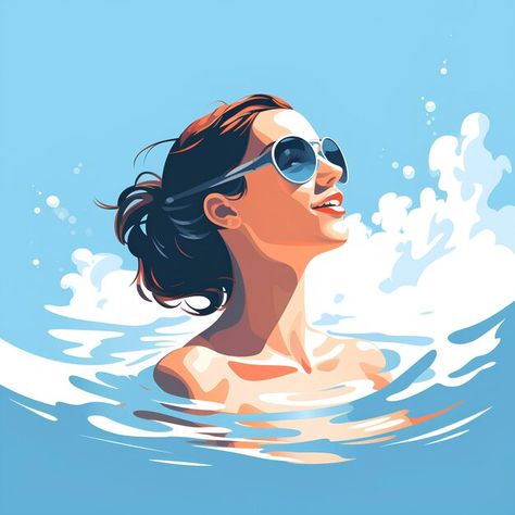 Photo minimalist flat vector style a bea... | Premium Photo #Freepik #photo Athletic Female, Water Vector, Female Swimmers, Minimalist Flat, Flat Vector, Vector Artwork, In Water, Premium Photo, Swimming Pools