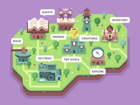 Creative Map Design Illustration, Game Maps Design, Digital Map Design, Concept Map Ideas Creative, Alex Pasquarella, Map Ui Design, Creative Map Design, Game Menu Design, Map Design Illustration