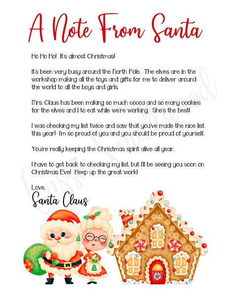 Free printable note from Santa with a special message. Santa Letter Ideas, North Pole Letterhead, Santa Claus Letterhead, Note From Santa, Printable Letter From Santa, Santa Letterhead, Free Printable Santa Letters, Santa Notes, Christmas Letter From Santa