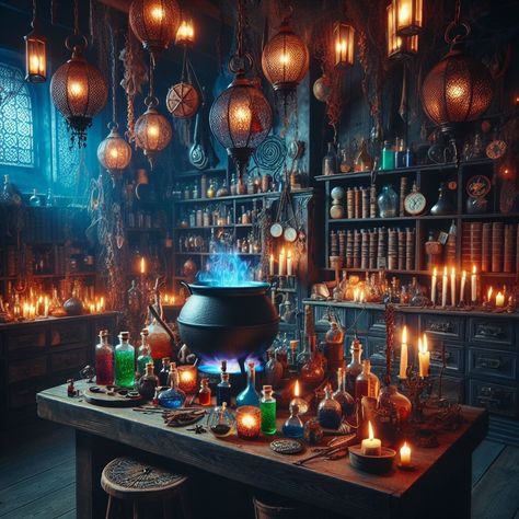 Witch Laboratory, Magical Laboratory, Wizard Lair, Magic Laboratory, Witch Lair, Witches Lair, Witch Artwork, Witch Spells, Magical Room