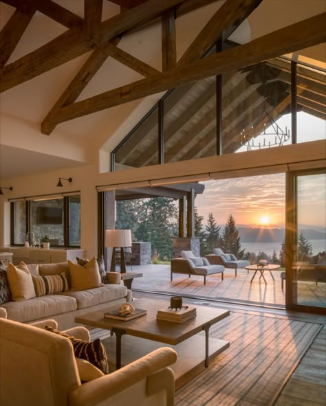 Mountain House View, Luxury Mountain Homes Interiors, Rustic Modern Lake House, Elegant Lake House, Luxury Mountain Homes, Beach Floor Plans, Mountain Villa, Modern Lake House, Large Window