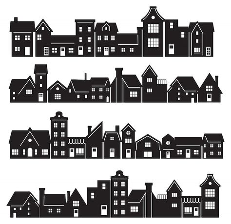 Vector Building, Cityscape Silhouette, House Outline, Building Silhouette, House Silhouette, Christmas Graphic Design, Building Icon, Graphic Design Cards, City Silhouette