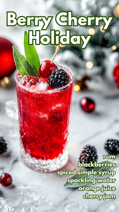 Berry Cherry Holiday Fun Christmas Cocktails, Blackberry Drinks, Christmas Cocktails Easy, Christmas Sangria, Bourbon Cherries, Rum Cocktail Recipes, Alcholic Drinks, Spiced Drinks, Rum Recipes