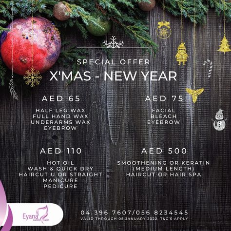 Beauty Salon Offers Dubai Christmas Salon Offers, Christmas Salon, Underarm Waxing, New Year Packages, Salon Offers, Spa Manicure, New Year Offers, Straight Hair Cuts, New Year Special