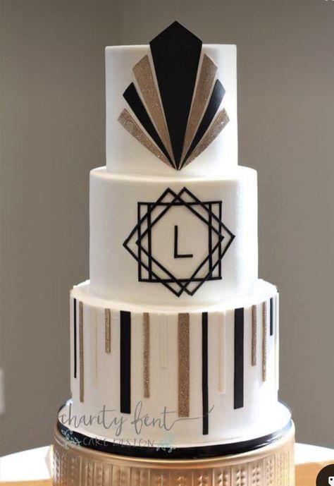 Roaring 20s Wedding Cake, Art Deco Cake Design, Great Gatsby Cake For Men, Art Deco Cake Birthday, Speakeasy Cake, Gatsby Cake Birthday, Great Gatsby Cake Ideas, Gatsby Cakes, 1920s Wedding Cake