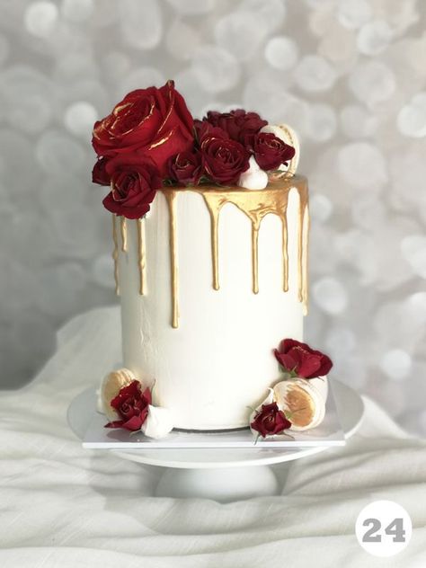 White And Gold Cake, Red Velvet Birthday Cake, Red Birthday Cakes, 60th Birthday Cakes, Elegant Birthday Cakes, Birthday Cakes For Women, Valentines Day Cakes, Beautiful Birthday Cakes, Valentine Cake