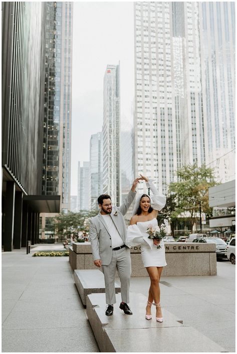 Toronto City Hall Wedding, Toronto Elopement, Puffy Sleeve Wedding Dress, Toronto City Hall, City Hall Wedding Photos, Ontario City, New York City Hall, Wedding Toronto, City Wedding Photos