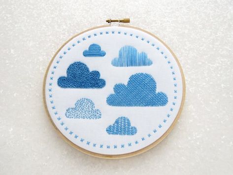 Clouds Embroidery, Embroidery Samplers, Diy Nursery Decor, French Knot Embroidery, Embroidery Sampler, Diy Nursery, Hand Embroidery Kit, Pola Kristik, Needlework Patterns