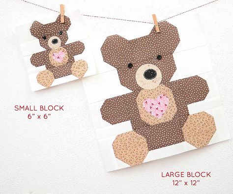 Choose Between Three Cute Blocks for Baby Projects - Quilting Digest Bear Baby Quilts Sewing Patterns, Teddy Bear Quilt Block, Teddy Bear Quilt Pattern Free, Bear Quilt Block, Teddy Bear Quilt Pattern, Giraffe Baby Quilt, Teddy Bear Quilt, Quilting Digest, Horse Quilt