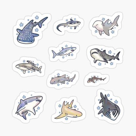 Get my art printed on awesome products. Support me at Redbubble #RBandME: https://www.redbubble.com/i/sticker/Shark-kinds-pack-by-Artofmayara/164633545.EJUG5?asc=u Whale Shark Sticker, Shark Stickers Printable, Whales Stickers, Stickers Drawing, Shark Stickers, Drawing Stickers, Shark Whale, Printable Paper Patterns, Leopard Shark