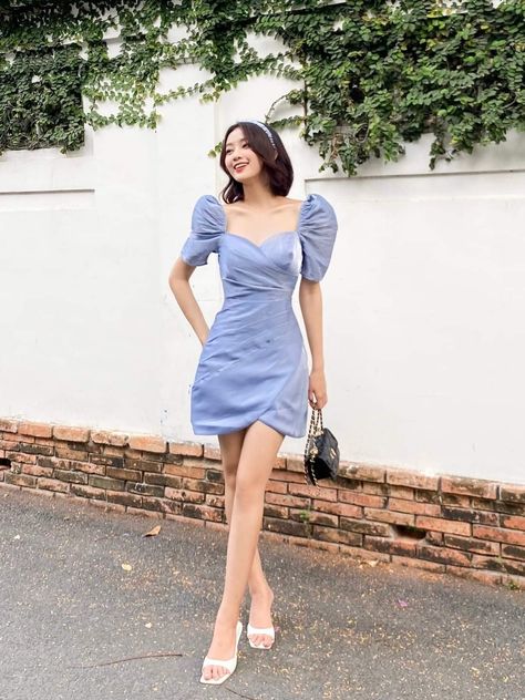 Girls Jeans Fashion, Beautiful Frocks, Pastel Shorts, Short Frocks, Jessica Lee, Best Wedding Guest Dresses, Draping Fashion, Blue Dress Short, Pastel Dress