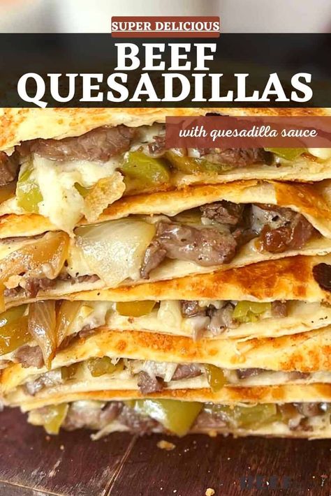 Beef Quesadillas are a simple, easy, and savory, loaded with steak and cheese, fresh peppers, onions, and a savory blend of spices! This easy beef quesadilla recipe uses simple ingredients and comes together in just under 20 minutes for a fun dinner your family will love. via @bestbeefrecipes Steak Quesadilla Recipe, Peper Steak, Steak Quesadilla Recipes, Steak Quesadillas, Steak Quesadilla, Steak And Cheese, Quesadilla Recipes Easy, Beef Quesadillas, Cheese Quesadillas