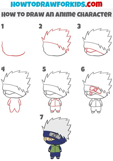 Easy To Draw Chibi, Japanese Cute Drawings, How To Draw Kakashi Step By Step, Anime Step By Step, Give Me 6 Characters, Drawing Ideas Easy Kids, How To Draw Anime Characters, How To Draw Anime, Naruto Drawings Easy