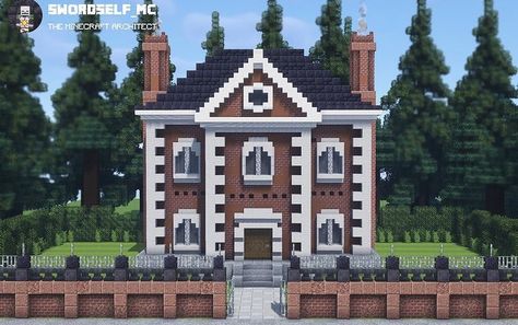 Mincraft Idea Houses Victorian, Minecraft British House, Minecraft Georgian House, Minecraft Courthouse Ideas, Minecraft Courtroom, Town Hall Minecraft Ideas, Minecraft Colonial House, Minecraft Victorian City, Courthouse Minecraft