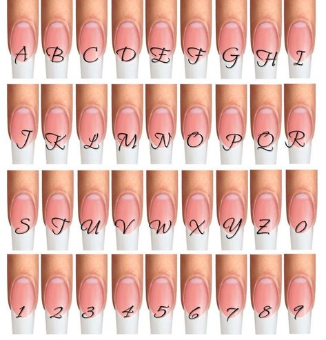 L Nails Ideas, Nails With An M Initial, G On Nails, Square Acrylic Nails With Initial, Letter A On Nails, Nails With Letter A Initial, Nail Design With Initials, Basic French Nails, Nails Inspo Ballerina