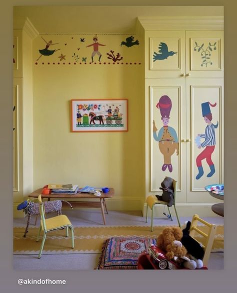 Nursery Aesthetic Colorful, Colourful Baby Room, Kid’s Room, Dayroom Yellow, Baby Room Paint, Yellow Kids Room, Colourful Kids Room, Yellow Kids Bedroom, Funky Nursery