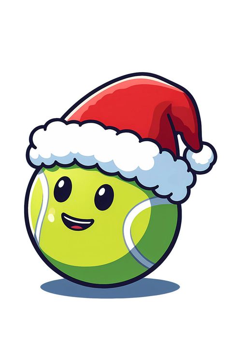 A tennis ball in a funny Santa hat. This design is suitable for both Christmas and tennis lovers. #tennis #sport #xmas Tennis Painting, Christmas Tennis, Tennis Christmas, Tacky Sweater, Tennis Shop, Funny Santa, Brain Food, Christmas Vibes, Tennis Ball