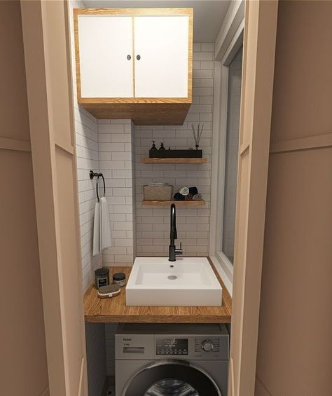 Tiny Shower Room, Small Bathroom Layout, Small Toilet Room, Space Saving Bathroom, Laundry Room Layouts, Interior Design Your Home, Laundry Room Bathroom, Modern Laundry Rooms, Laundry Room Inspiration