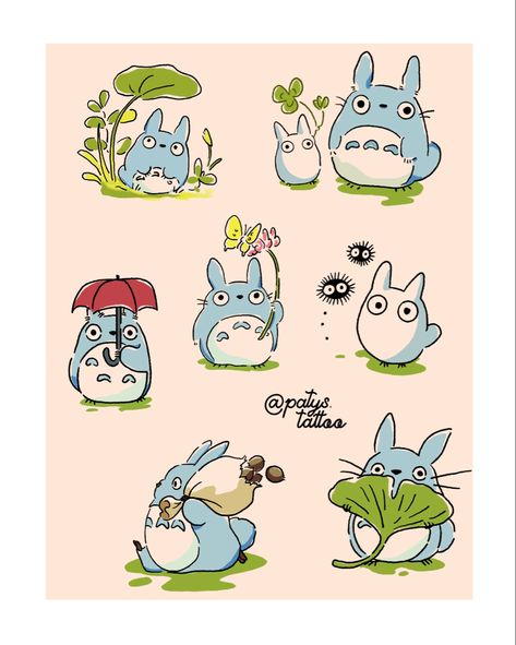 Miyazaki Art Studio Ghibli, Cute Totoro Art, Studio Ghibli Animals, Totoro Doodle, My Neighbor Totoro Tattoo, Totoro Illustration, Chibi Ghibli, Hayao Miyazaki Tattoo, Totoro Stickers