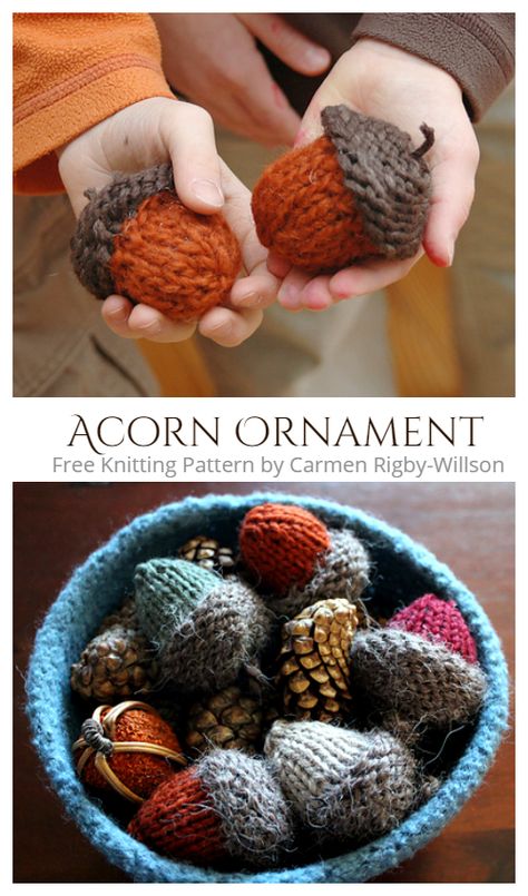 Knitting Nancy, Knitting Projects Blanket, Hand Knit Toys, Knitting Projects Free, Small Knitting Projects, Fall Ornaments, Acorn Ornaments, Acorn Crafts, Loom Knitting Patterns