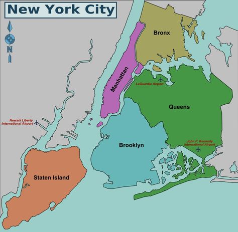 The 5 boroughs of New York City Kota New York, New York Trip, Newark Liberty International Airport, Newark Airport, Nyc Map, Voyage New York, New York City Map, Battery Park, Flatiron Building