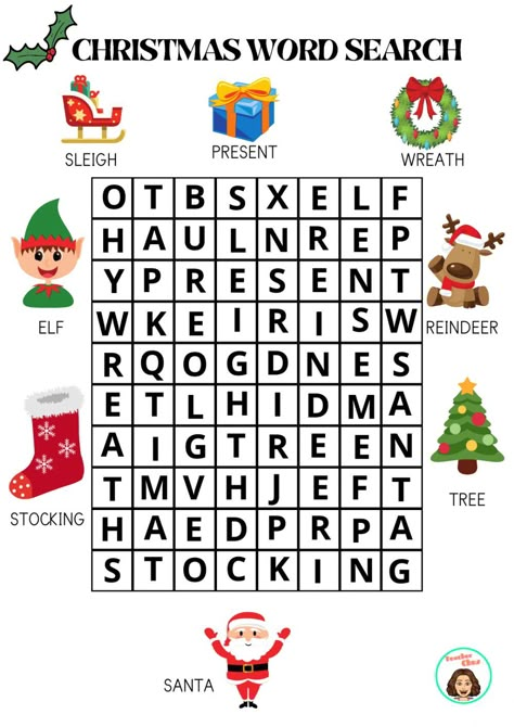 Christmas English Worksheets, Christmas School Activities, Christmas Worksheets Preschool, Christmas Word Search For Kids, Christmas Exercise, Christmas Worksheets For Kids, Christmas Worksheet, Winter Worksheets, Today Is Monday